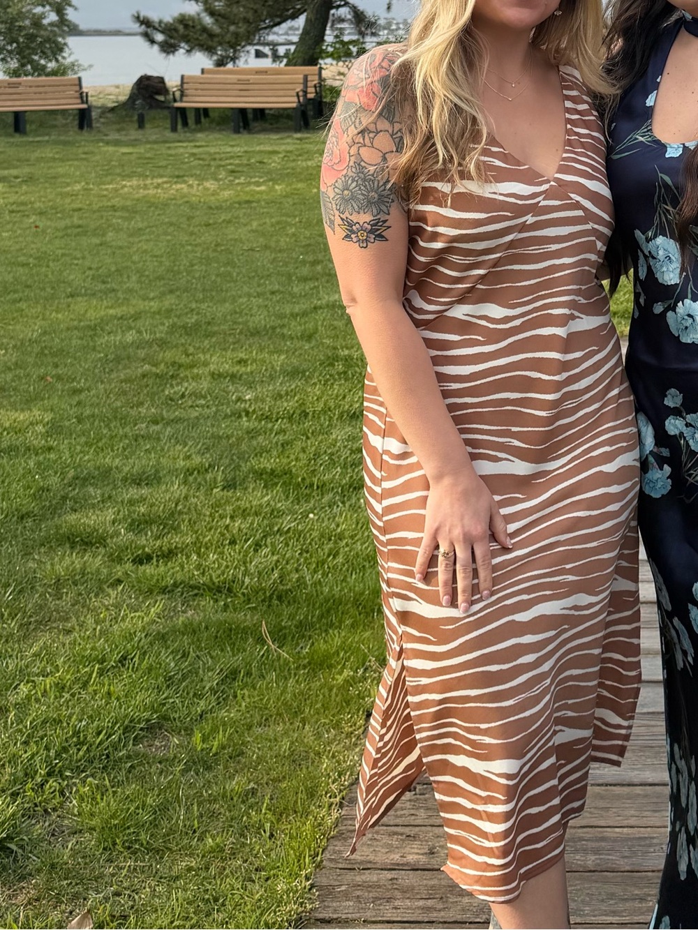 a new day Brown and White Zebra-Print Midi Slip Dress